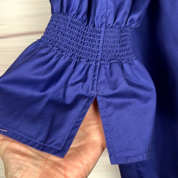 COS Royal Blue Cotton Sateen Blouse Oversized Top Smocked Bell Sleeves US 2 - Picture 8 of 16